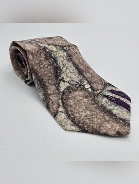 Vintage Halston III Men’s Wide Tie Abstract Marbled Purple Beige Brown 58”